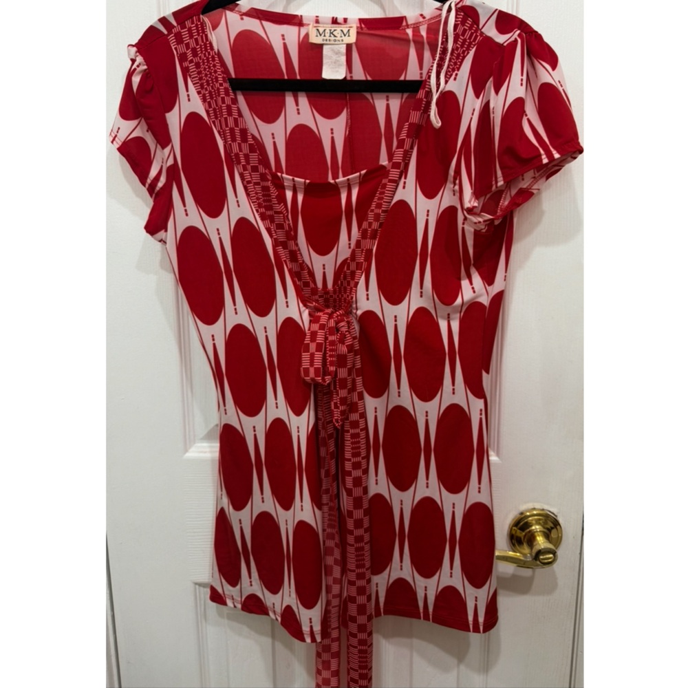 MKM Designs Red and White Blouse